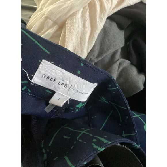 Grey Lab Printed Cropped Trouser Pants Belt Size Large High Rise Blue Green $125 - Picture 4 of 7